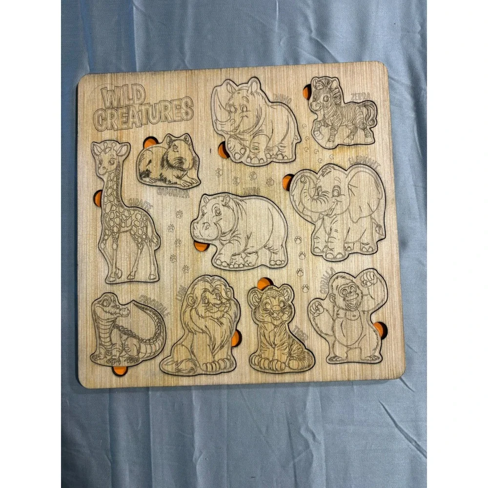 Wild‎ Creatures Wooden Animal Chunky Puzzle Safari Montessori Toddler Toy Wood